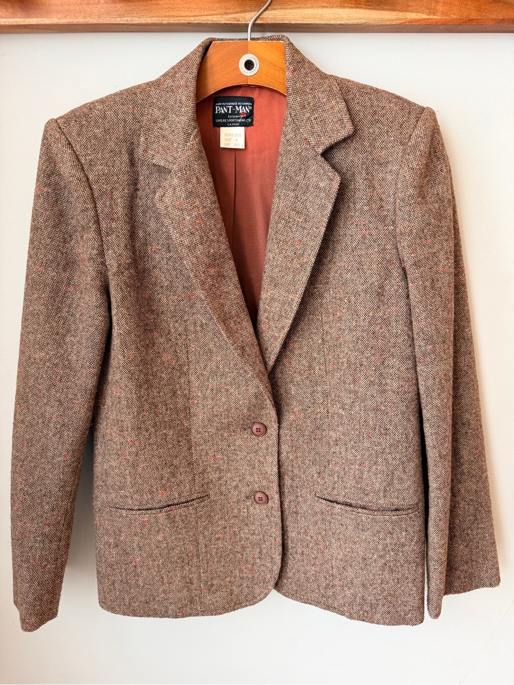 Vintage 70s Pant-Man Wool Blend Tweed Blazer Brown Flecked Preppy Academia